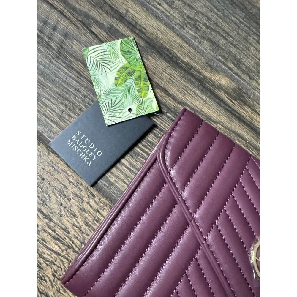 Studio Badgley Mischka Quilted‎ Chevron Clutch Wallet Plum NWT
